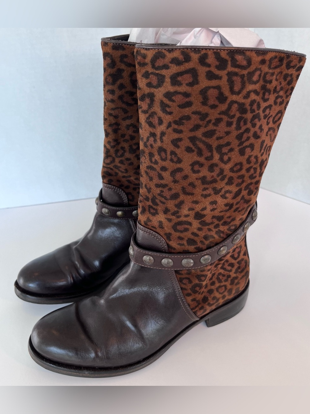 Latitude Femme Leopard Print Mid-Calf Leather Boots